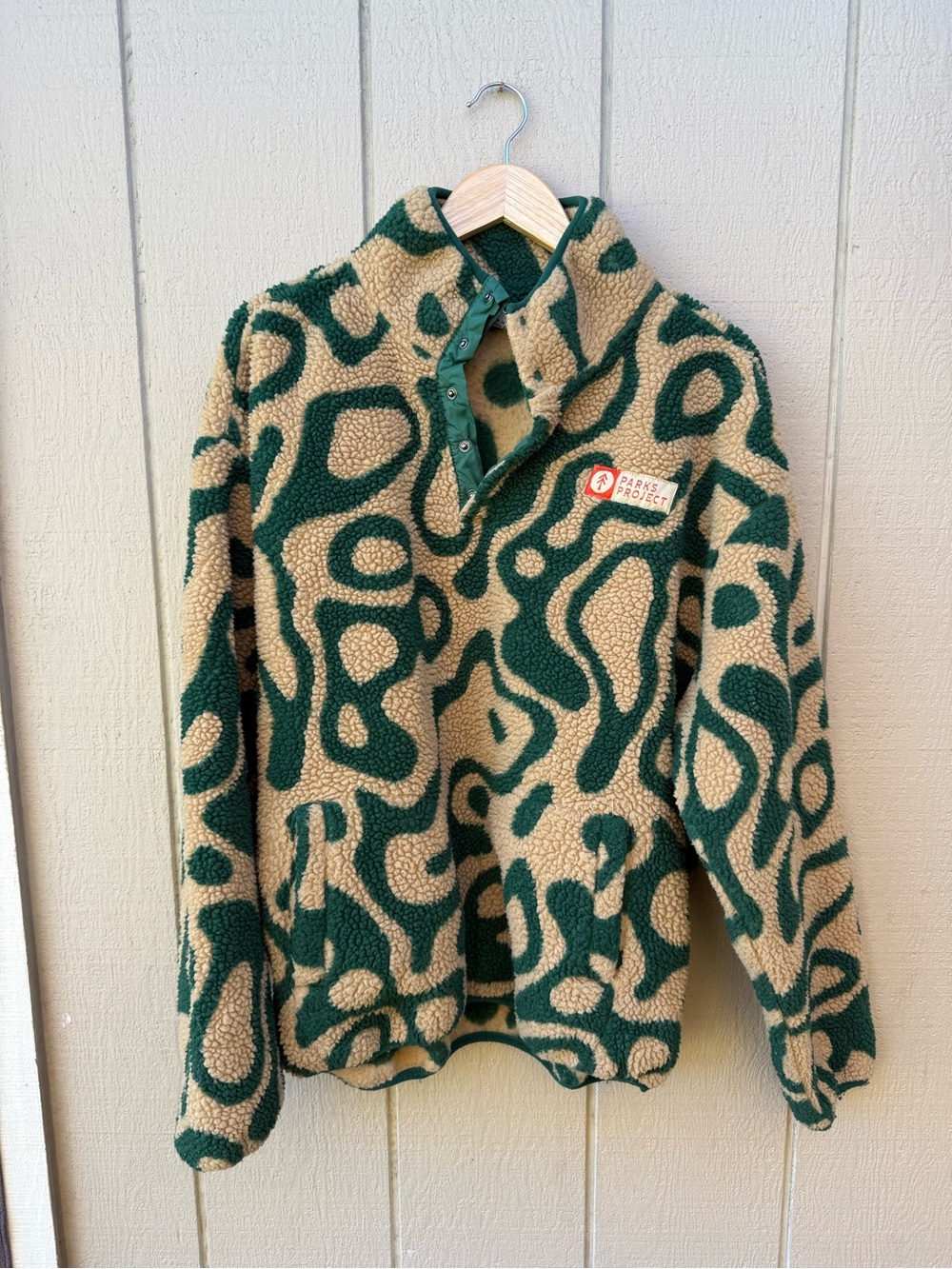 Parks Project Green & Tan Patterned Sherpa Pullover